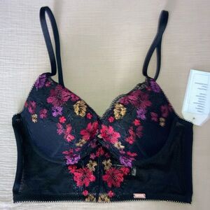 Womens black/ embroidered floral cropped push up corset in size 32-38B